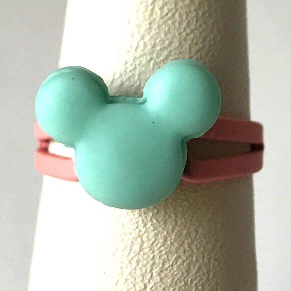 Vintage Disney Mickey Mouse Ears Ring Size 5 6 7 Macaroon Snacks Pink Aqua - Picture 2 of 10